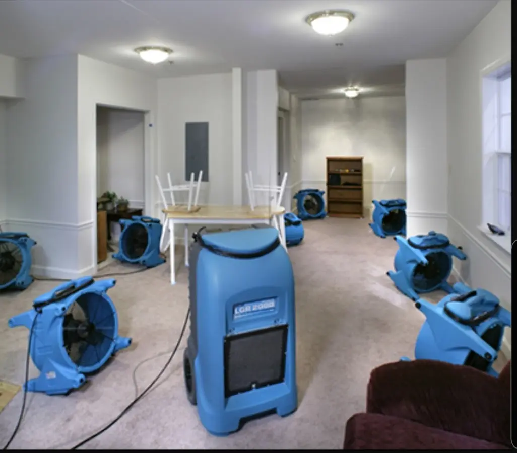 Air movers and dehumidifier setup for Water Extraction & Removal in University of Virginia